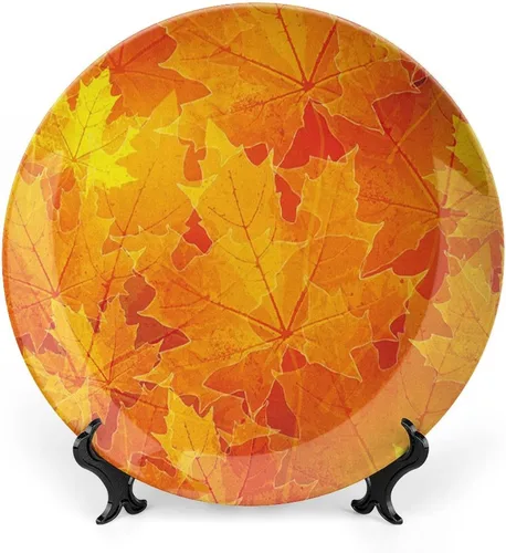 Miniatura 13 de XISUNYA Plato decorativo de 8 pulgadas, plato de vajilla de otoño, coloridas hojas de arce otoñales de noviembre, placa de exhibición de cerámica