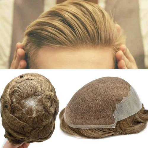 Miniatura 46 de Mens Toupee Swiss Lace Mens Hair Piece Sistema de reemplazo de cabello para hombres Toupee para hombres Cabello humano nudo blanqueado protesis