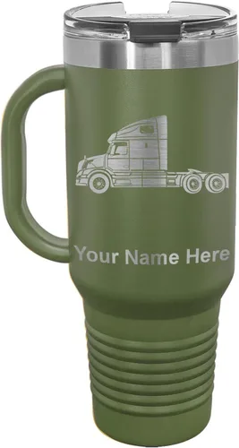 Miniatura 41 de LaserGram Taza de café aislada al vacío de 15 onzas, cabina de camión, grabado personalizado incluido (negro)