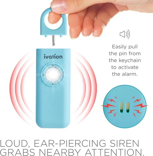 Miniatura 4 de Ivation Alarma SOS recargable personal, tamaño de bolsillo, 130 dB, sirena de seguridad de sonido y luz LED estroboscópica de pánico con mosquetón