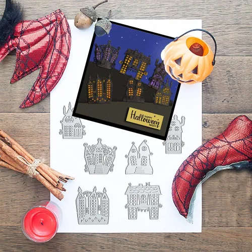 Miniatura 3 de ALIBBON Troqueles de Halloween para hacer tarjetas y álbumes de recortes, troqueles de corte de castillo de Halloween, moldes de plantilla de metal
