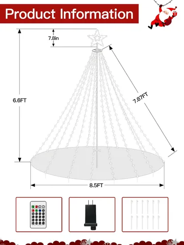 Miniatura 8 de Luces de árbol de Navidad para exteriores, 340 luces LED de decoración de Navidad con estrella superior, luz de Navidad impermeable IP67 con 16