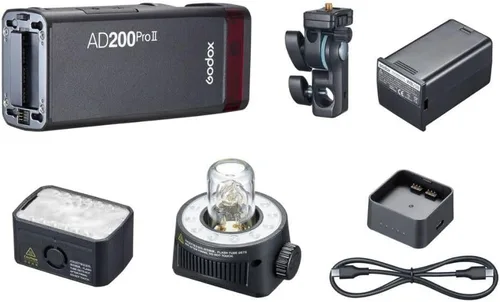 Godox AD200 PRO II TTL Kit de flash de bolsillo con cabezales de flash H200J II y H200 II, pantalla a color y lámpara de modelado LED