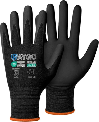 Miniatura 18 de KAYGO Guantes de Trabajo de Seguridad con Revestimiento de Nitrilo MicroFoam, 3 Pares KG18NB, Guante de Punto Sin Costuras de Nylon con Dedos Gris