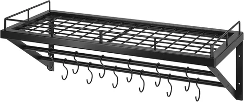 Miniatura 8 de YATINEY Estante para ollas, estante de pared de 30 pulgadas, organizador de ollas y sartenes de cocina con rieles colgantes de 2 niveles, 12 ganchos