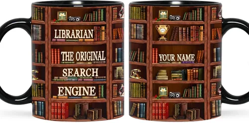 B62112 - Taza de bibliotecario personalizada, motor de búsqueda original, estante de biblioteca, taza para amantes de los libros, color negro, 11