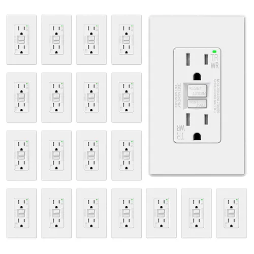 Miniatura 50 de ELEGRP Salida GFCI para Exteriores, Receptáculo GFI Eléctrico de Autoprueba de 15 Amperios con Diseño Más Delgado, Receptáculo GFCI Resistente a