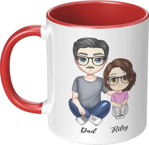 Taza de café para el día del padre para papá de parte de hija e hijo. Taza del mundo con el mejor papá del mundo. Taza divertida con nombre