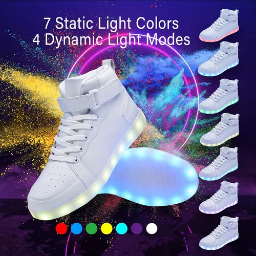 Miniatura 2 de Zapatos con luz LED para niños, tenis de caña alta para niños y niñas, zapatos de baile de hip-hop para Halloween, fiesta de Navidad con carga USB