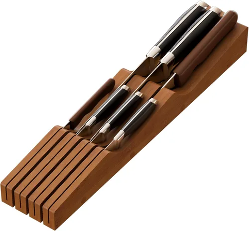 Miniatura 12 de Organizador de cajones de cuchillos grande, soporte para cuchillos de madera de bambú, bloque de cuchillos con capacidad para hasta 15 cuchillos