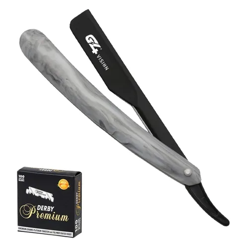 Miniatura 8 de Cuchilla de afeitar G4 de acero inoxidable con borde recto para afeitar, cuchillas reemplazables (negro)