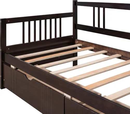 Miniatura 7 de Polibi Sofá cama de tamaño individual con dos cajones, marco de sofá cama de madera con rieles para sala de estar, dormitorio, color espresso
