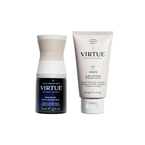 VIRTUE Paquete de aceite curativo para el cabello y crema de peinado 6 en 1, repara, protege y peina para todo tipo de cabello, exclusivo de Amazon,