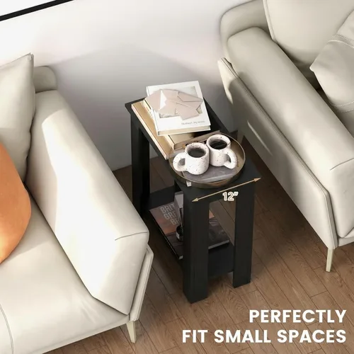 Miniatura 4 de Giantex Narrow End Table, 2-Tier Side Table with Open Storage Shelf, Retro Wood Sofa Table Bedside Tables for Small Spaces, Slim Nightstand for