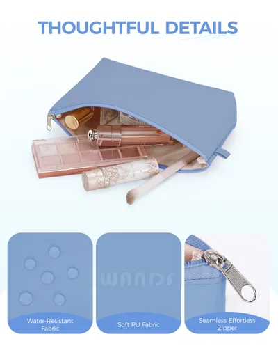 Miniatura 4 de WANDF Bolsa de cosméticos para mujer, bolsa de maquillaje, mini bolsa de maquillaje para bolso, resistente al agua, regalo para niñas (M-azul)
