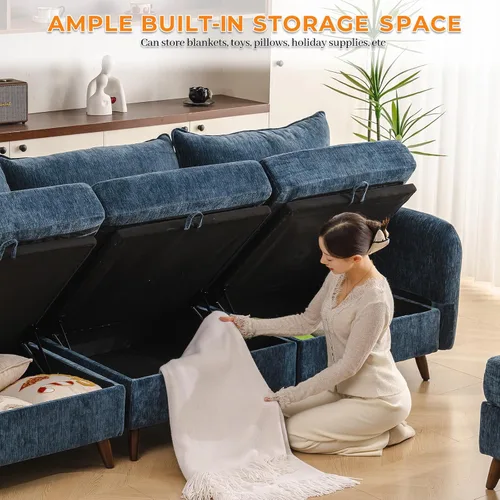 Miniatura 3 de Rexulqo Sofá modular modular de 104 pulgadas con almacenamiento para todos los asientos, sofá grande en forma de L, cómodos sofás de nube con Azul