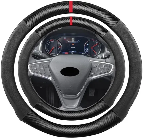Miniatura 38 de Funda de volante de ante con fibra de carbono de K LAKEY, compatible con Porsche 718 Boxster Cayman 911 Panamera Macan Cayenne de 15 pulgadas, cuero