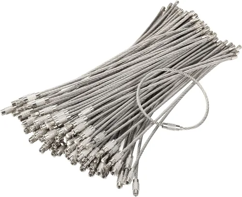 bayite Paquete (100) Llaveros de alambre de acero inoxidable, llaveros, etiquetas de equipaje resistentes, bucles, retenedores de etiquetas, barril