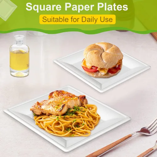 Miniatura 4 de Platos de papel cuadrados, platos de papel de 6 pulgadas, paquete de 100 platos de postre compostables ecológicos, pequeños platos desechables