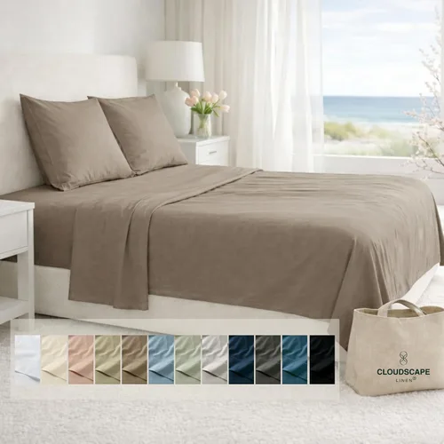 Miniatura 44 de Cloud Scape Linen - Juego de sábanas de algodón egipcio de doble capa, tamaño individual, tejido de satén de fibra larga, juego de 3 piezas, ropa