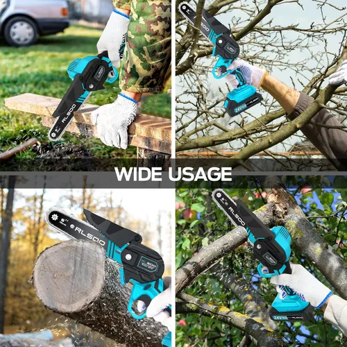 Miniatura 6 de Mini motosierra inalámbrica, alimentada por batería, sierra de cadena eléctrica de 6 pulgadas, recortadora de árboles pequeños portátil de mano
