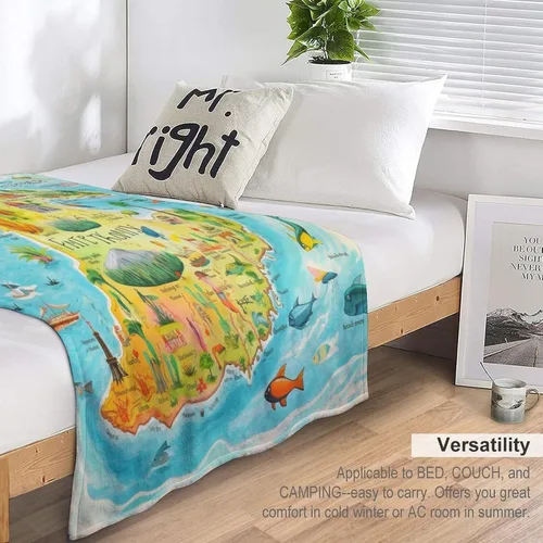 Miniatura 5 de Manta de Florida Keys - Manta colorida con mapa de isla para sofá, saludos de viaje desde Florida, manta ligera y mullida, manta de felpa cálida