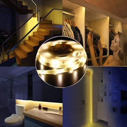 Miniatura 2 de Luz de armario con sensor de movimiento, tira de luces LED de 6.6 ft, PIR encendido/apagado automático, funciona con pilas, blanco cálido