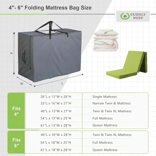 Miniatura 2 de Cuddly Nest Bolsa de Almacenamiento para Colchón Plegable - Funda de Transporte Resistente para Cama de Invitados Tri-Fold