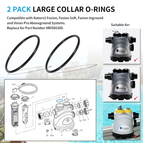 Miniatura 2 de Paquete de 2 juntas tóricas de collar grande de repuesto compatibles con Jandy Zodiac R0586300 Fit for Nature 2 Fusion, Fusion Soft, Fusion Inground