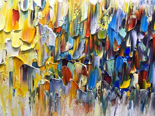 Miniatura 5 de AMEI Arte, cuchillo abstracto pintado a mano de 24 x 48 pulgadas, pintura al óleo, arte de pared texturizado amarillo y blanco, arte de pared