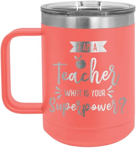 Miniatura 13 de I AM A TEACHER WHAT IS YOUR SUPERPOWER Taza de café roja de 15 oz con tapa deslizante Taza de café de viaje aislada Ideas de regalos de Rojo