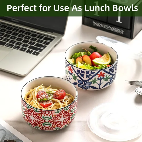 Miniatura 7 de Cuenco de cerámica con tapa, apto para microondas, juego de 4 Food Storage Containers for Soup, Meal Prep, Cereal, Salad Leftovers - Picnic