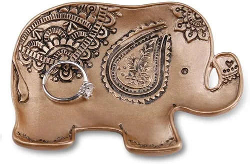 LARAINE Bandeja de joyería con forma de elefante, organizador de aretes, organizador de anillos, adornos de escritorio, soporte para platos, soporte