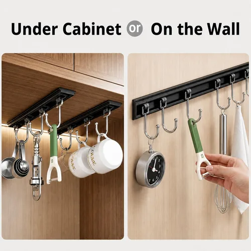 Miniatura 2 de Cociat 2 piezas de estantes para utensilios con 8 ganchos, soportes para utensilios de cocina colgantes de 17 pulgadas, estante multifuncional