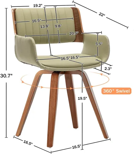 Miniatura 2 de LUNLING Sillas de comedor giratorias de piel sintética con acento, sillas modernas de mediados de siglo con patas de madera/reposabrazos/asiento