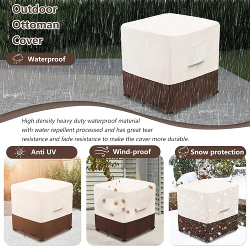 Miniatura 7 de Bitubi Funda otomana impermeable para patio, funda cuadrada resistente para muebles de mesa auxiliar para exteriores, tamaño 22 pulgadas de largo x