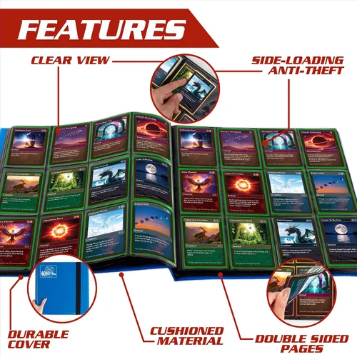 Miniatura 3 de Monster - Carpeta para tarjetas coleccionables de 12 bolsillos (4 x 3), álbum azul mate, páginas únicas de carga lateral antirrobo y protección