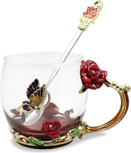 Miniatura 8 de Taza de té esmaltada con flores de mariposa, taza de café de cristal, San Valentín, Día de la Madre, graduación, cumpleaños, regalos de Navidad