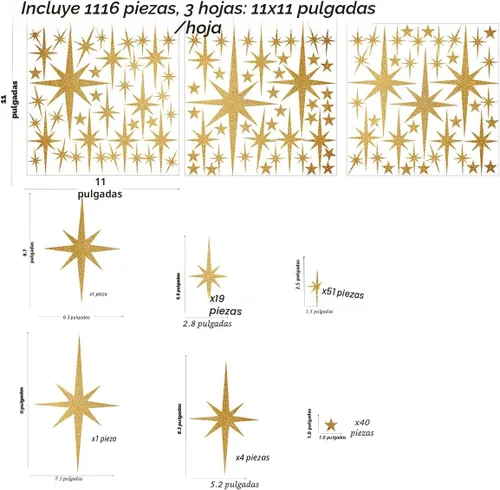 Miniatura 2 de Calcomanías de pared de estrellas para habitación de niñas (116 unidades), calcomanías de pared brillantes para pegar y despegar estrellas, 6