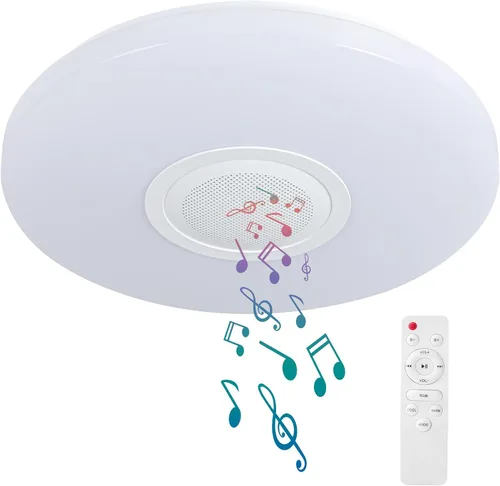 Miniatura 13 de Lámpara de techo LED inteligente impermeable de montaje empotrado, con altavoz Bluetooth, 28 cm, 18 vatios, lámpara de música regulable, luz RGB