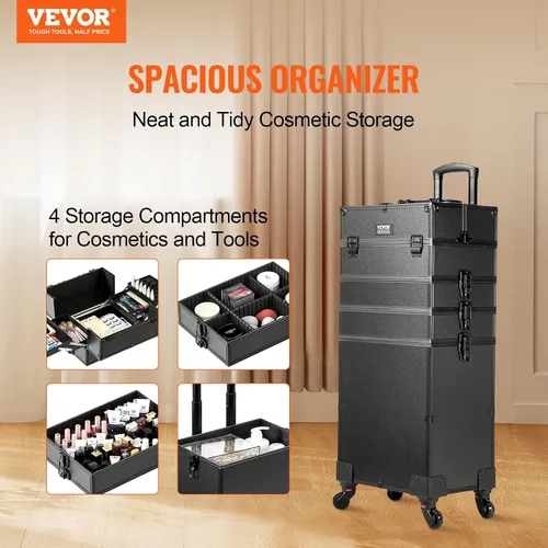 Miniatura 2 de VEVOR Makeup Train Case Professional Makeup Storage Organizer Box Make Up Carrier for Women and Girls