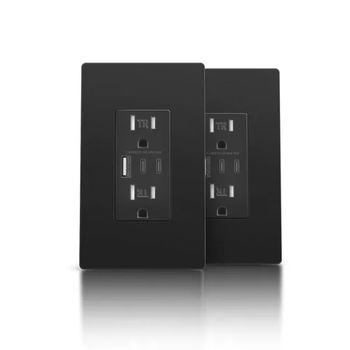 Miniatura 23 de TOPELER - Toma de corriente para montaje en pared con puertos USB 6.0A, dos tomas eléctricas de 20 amperios, tomas y puertos resistentes a la Negro