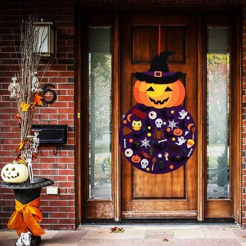 Miniatura 6 de THAWAY Decoración colgante de bruja de calabaza de fieltro de Halloween, manualidades y kits de fieltro, adornos adhesivos, decoraciones de fiesta