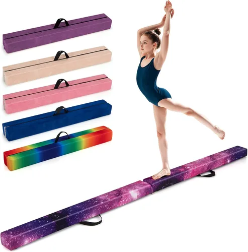 Miniatura 10 de Giantex Haz de equilibrio de 7/8/9 pies, haz de gimnasia plegable con asas de transporte, base de goma antideslizante para niños, haz de gimnasia