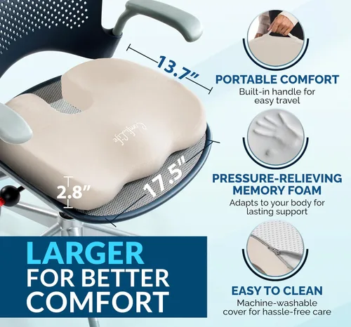 Miniatura 4 de ComfiLife - Cojín prémium de gel y espuma viscoelástica para silla de oficina, escritorio y asiento de automóvil, recomendado por doctores para Beige