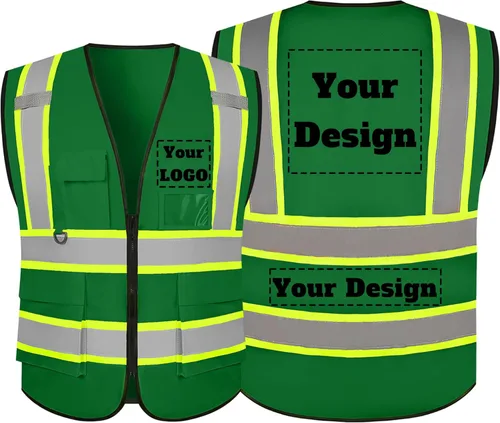 Miniatura 43 de Chaleco de seguridad personalizable con logotipo con 5 bolsillos y cremallera reflectante de alta visibilidad clase 2 ropa de trabajo al aire libre