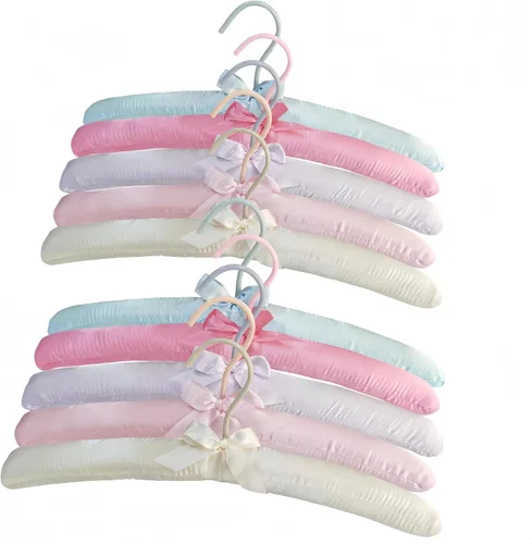 Paquete de 10 perchas acolchadas de satén para ropa de mujer, perchas antideslizantes de tela de esponja para ropa, percheros para suéter, abrigo,