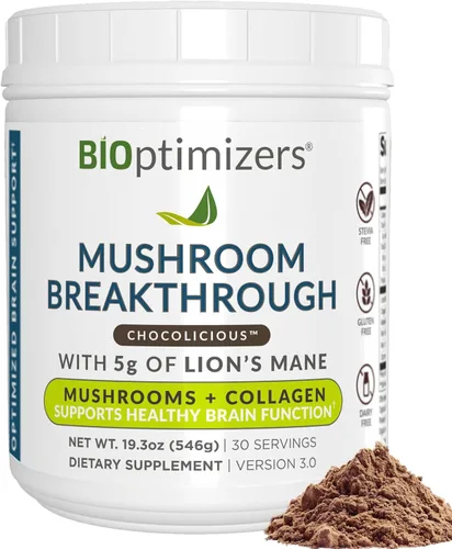 Miniatura 8 de BIOptimizers Café de Setas Alternativo – Bebida de Chocolate – Mane de León, Chaga, Reishi + Péptidos de Colágeno para Enfoque, Energía y Salud