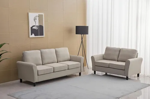 Miniatura 7 de INSTORY Sofá biplaza de lino moderno sofá cómodo para sala de estar, oficina, dormitorio, color beige