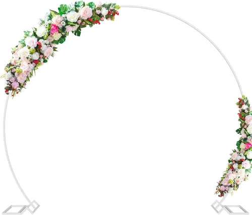 Wokceer Arco de Boda de 7.2 Pies Soporte de Fondo Redondo de Pie Soporte de Fondo de Círculo de Metal Soporte de Arco de Globos de Círculo Marco
